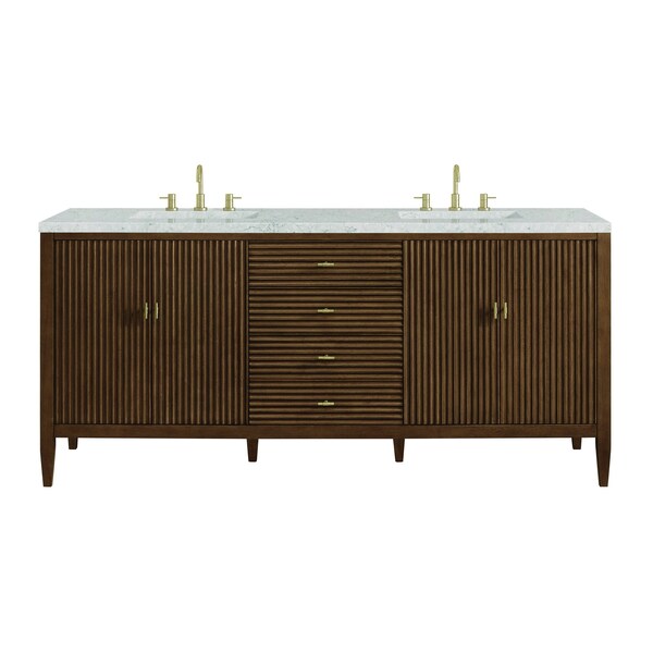 James Martin Vanities 72'' Double Vanity, Mid Century Walnut w/ 3 CM Eternal Jasmine Pearl Quartz Top 485-V72-WLT-3EJP - main